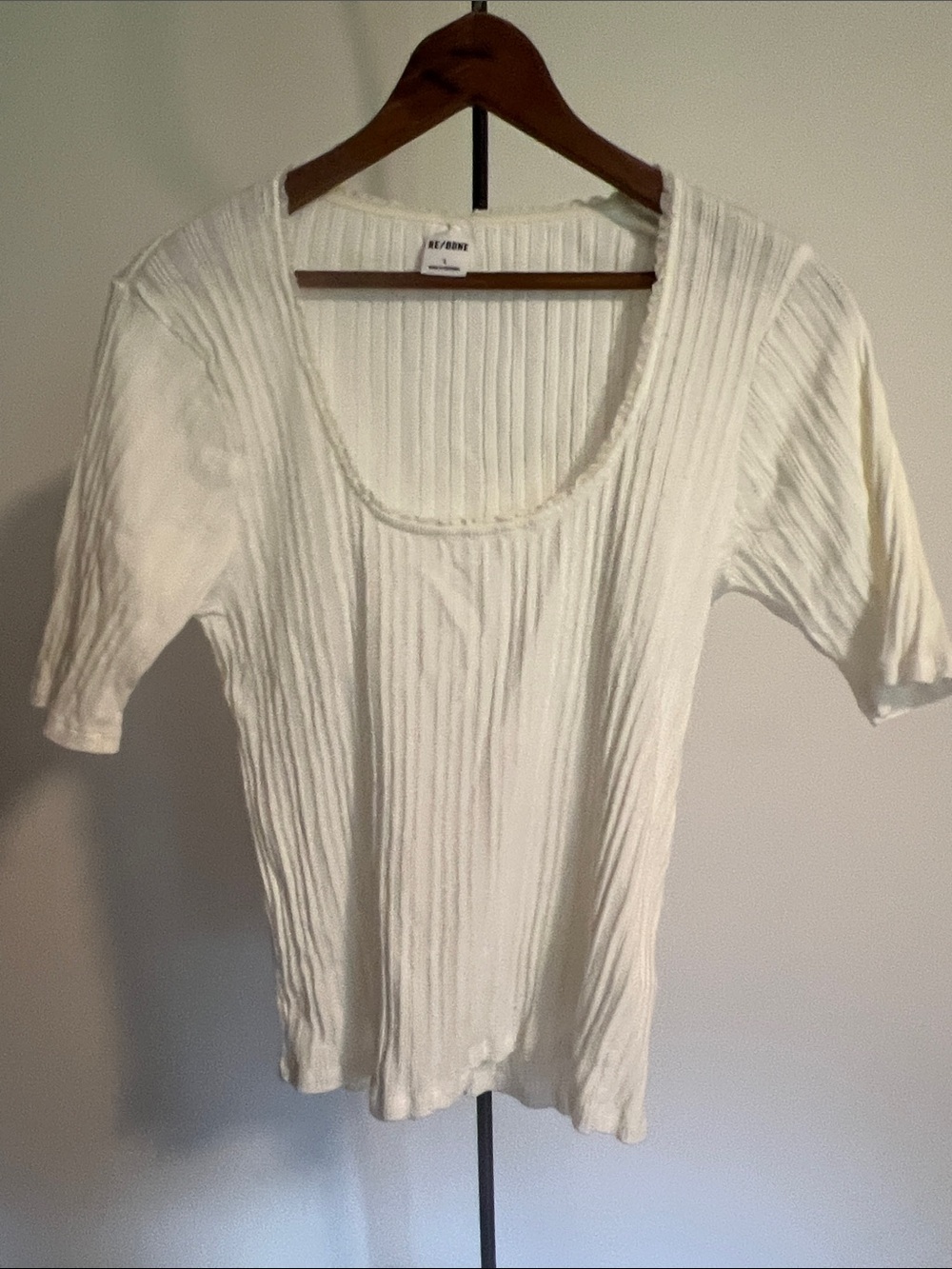 Re/Done Pointelle Scoop Neck Tee